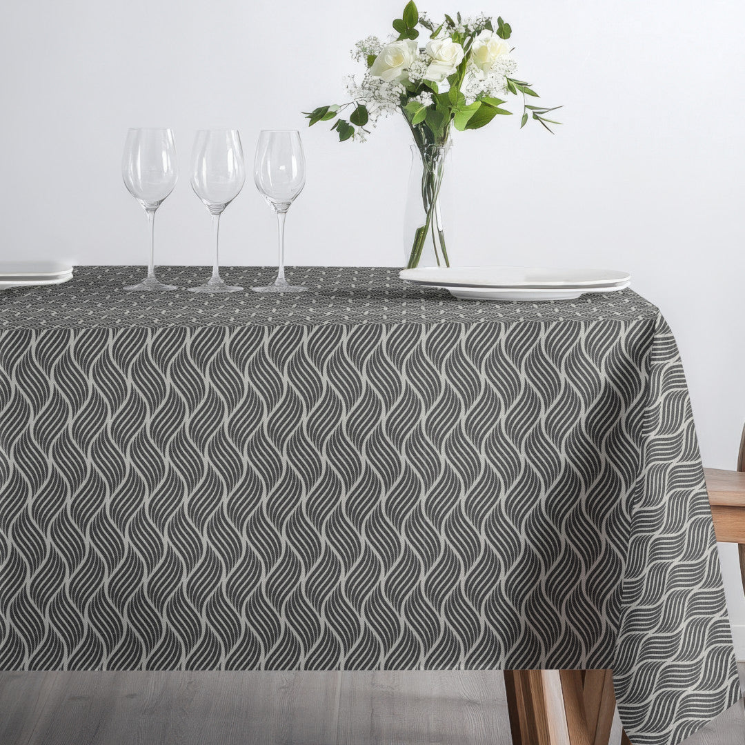 Mercedes Antracit – Akryldug med bølgende grafisk mønster, siden