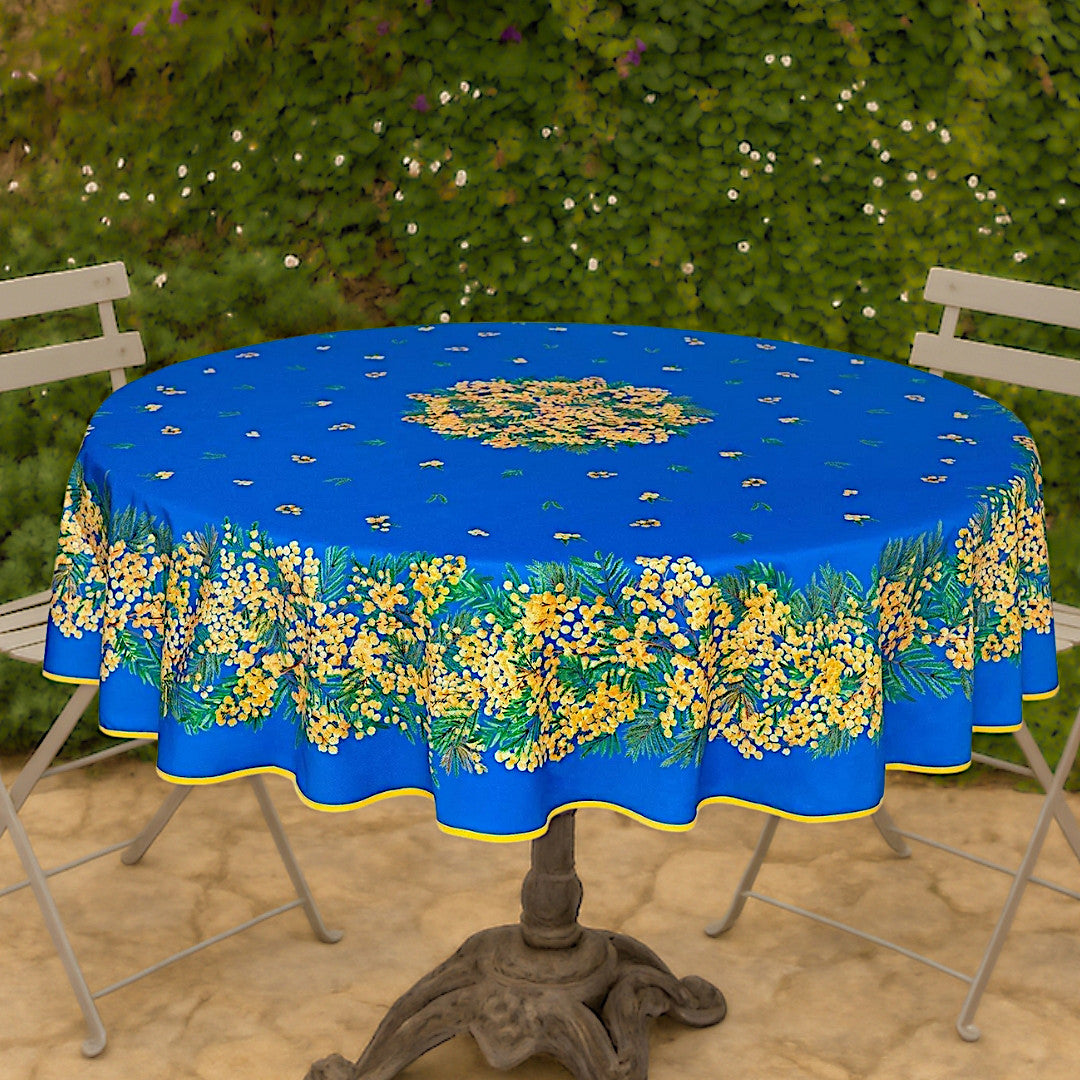 Mimosa Blå - Rund akrylbelagt provencedug Ø 180 cm
