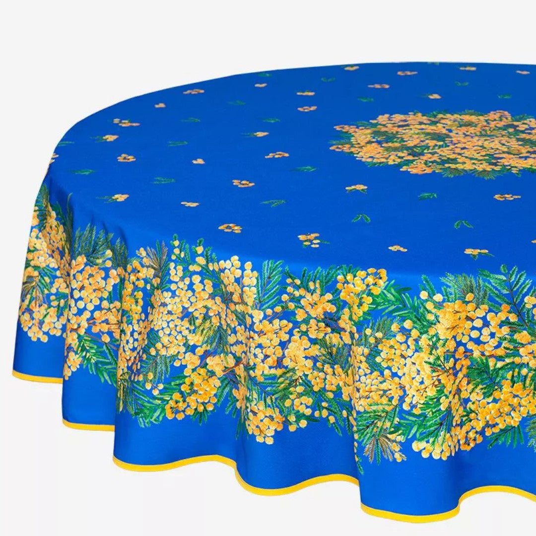 Mimosa Blå - Rund provencedug Ø 180, nærbillede