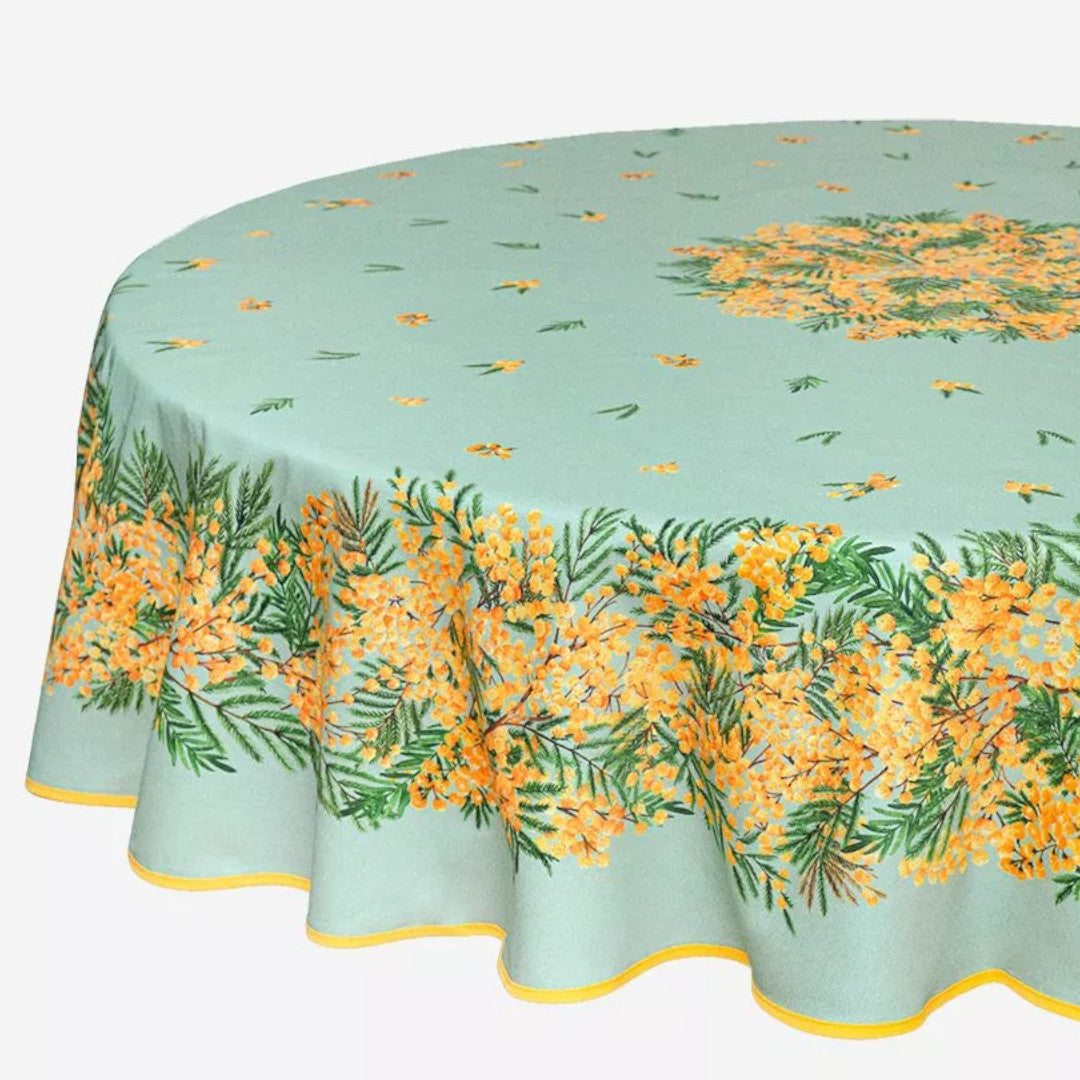 Mimosa Grønn - Rund provencedug Ø 180, nærbillede