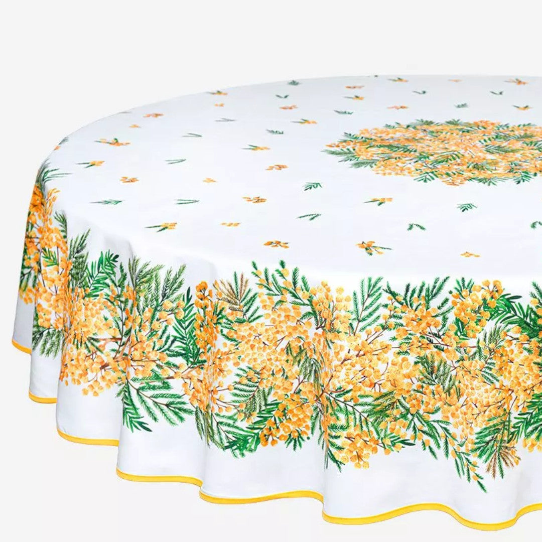 Mimosa Hvid - Rund provencedug Ø 180, nærbillede