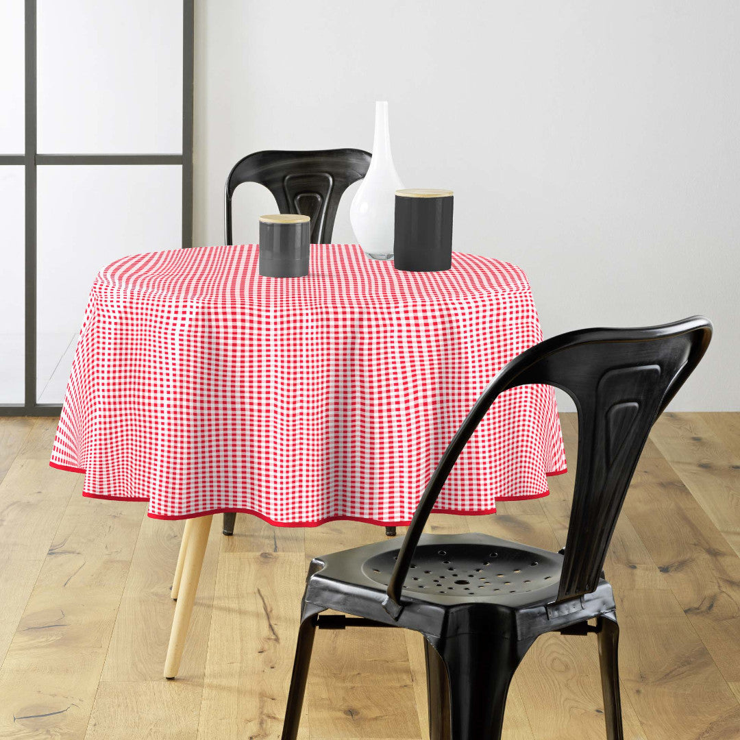 Mini Vichy Rød - Rund voksdug med tern, Ø 155 cm, miljø