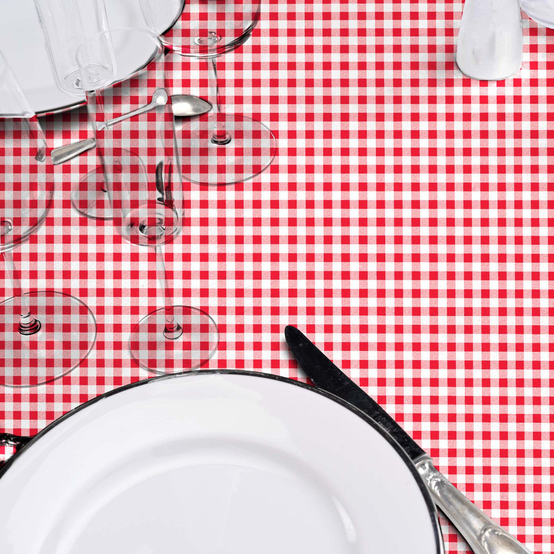 Mini Vichy Rød - Rund voksdug med tern, Ø 155 cm, nærbillede