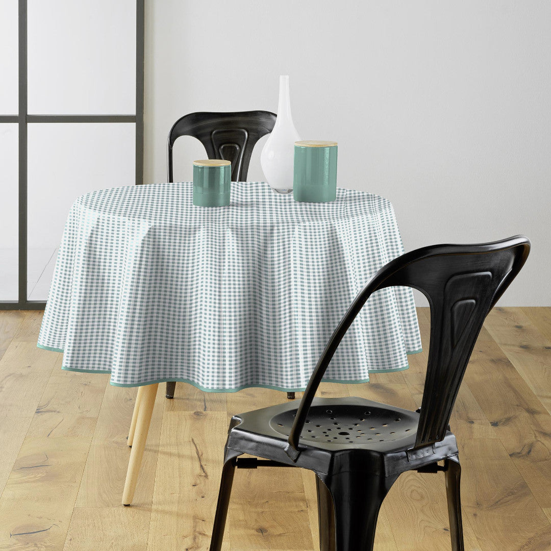 Mini Vichy Sauge - Rund voksdug med tern Ø 155 cm