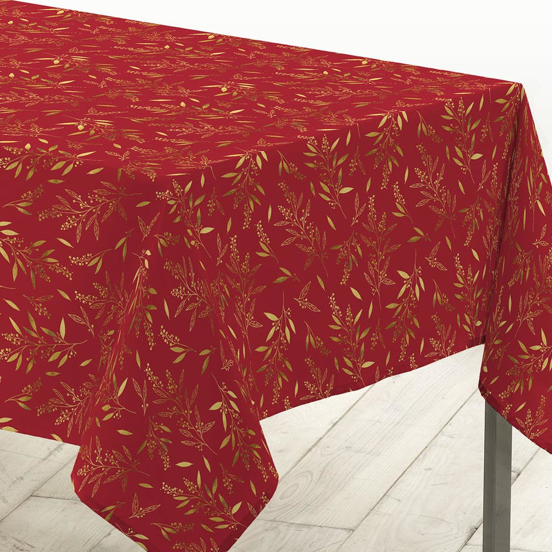Naelle Rød/Guld - Juledug med gyldne blade, 140 x 240 cm, hjørne