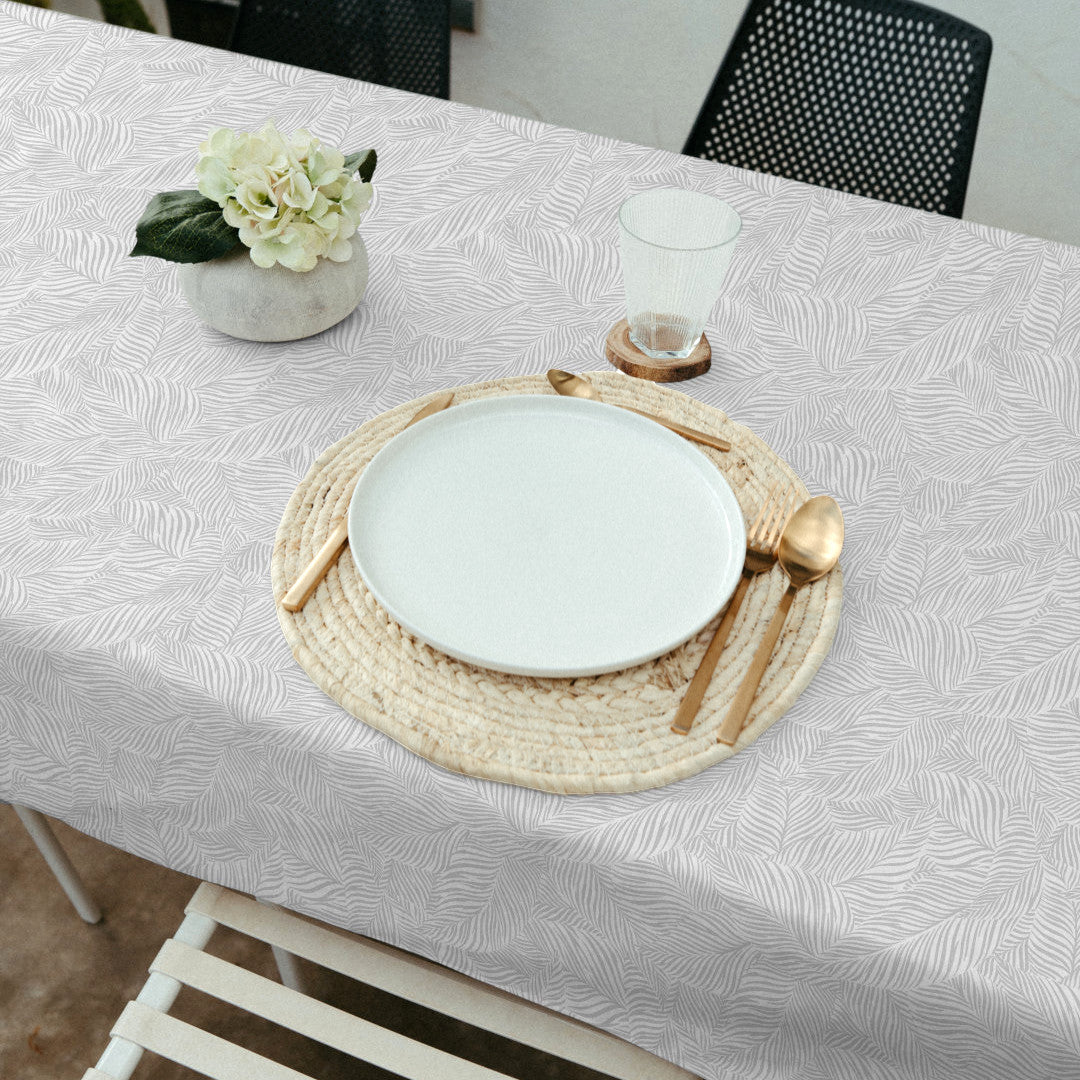 Nanda Grå – Akryldug med bløde palmeblade, miljø