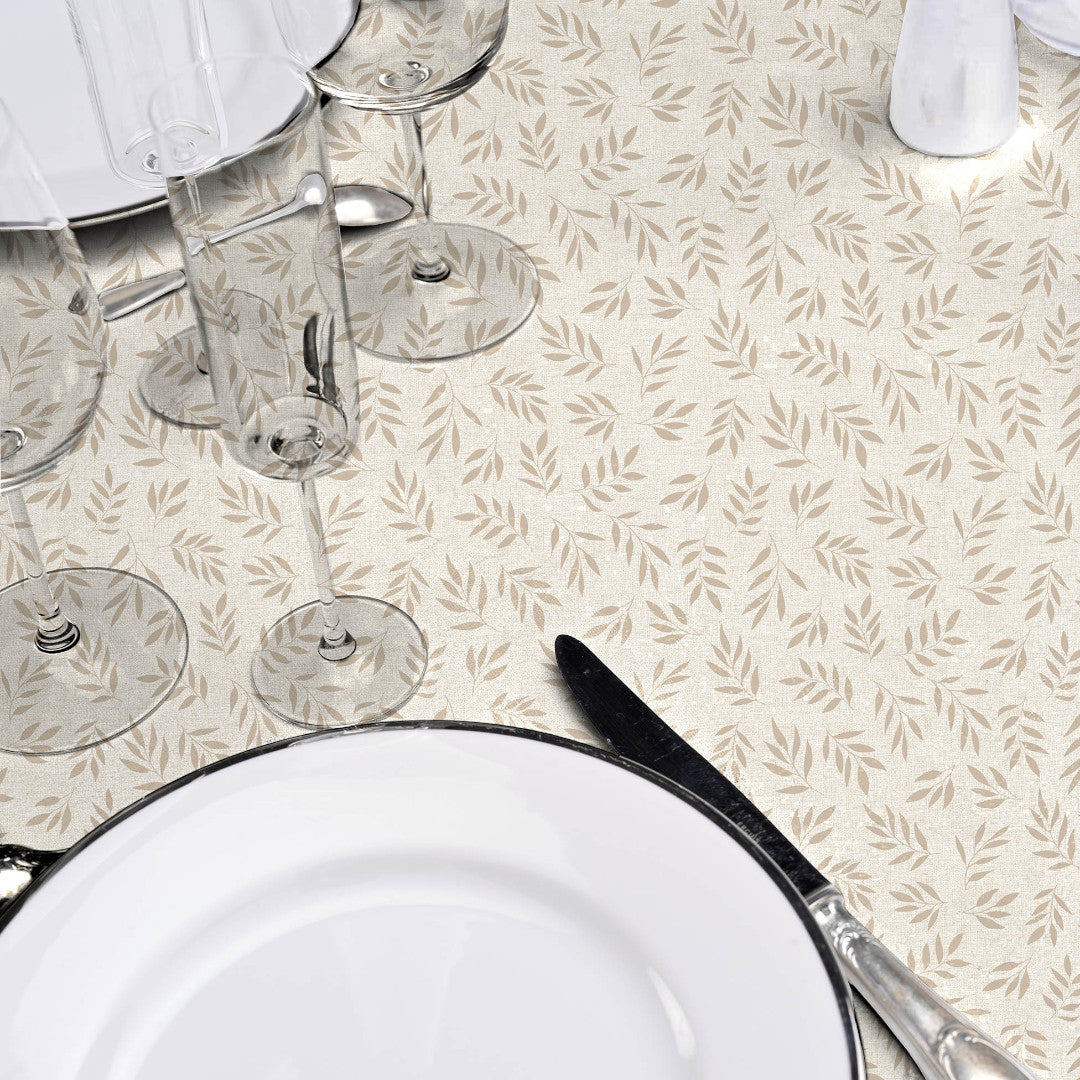 Naya Naturel – Glat voksdug med hørlook og diskret bladmønster, detaljer