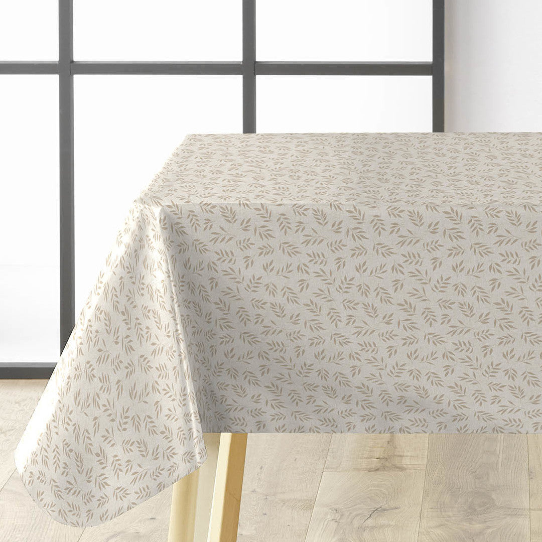 Naya Naturel – Glat voksdug med hørlook og diskret bladmønster, hjørne