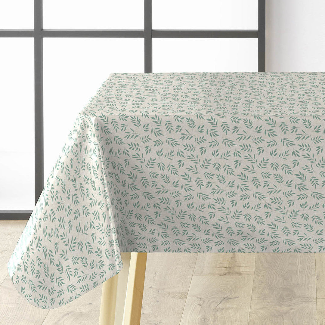 Naya Sauge – Voksdug med hørlook og små grønne blade, hjørne