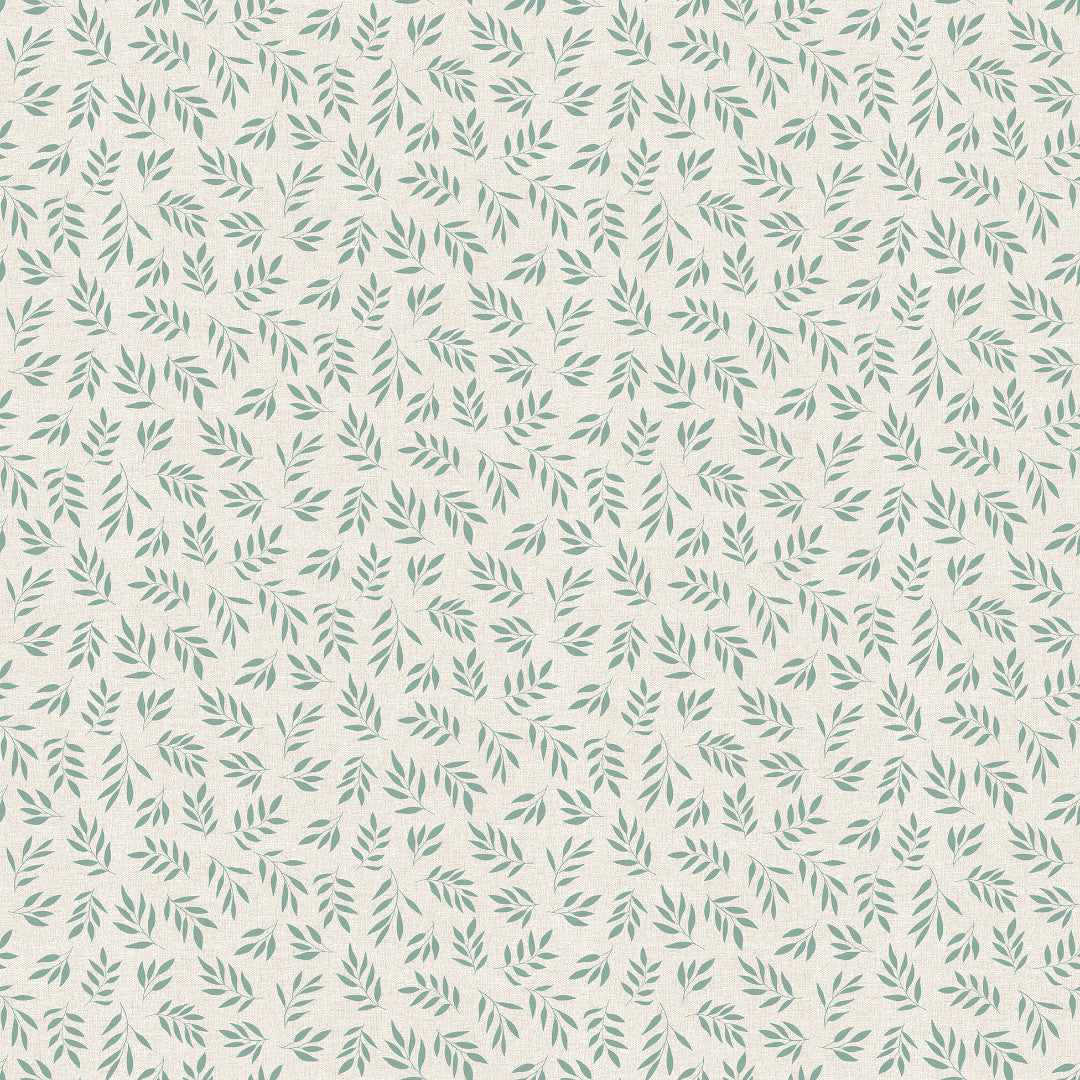 Naya Sauge – Voksdug med hørlook og små grønne blade, mønster