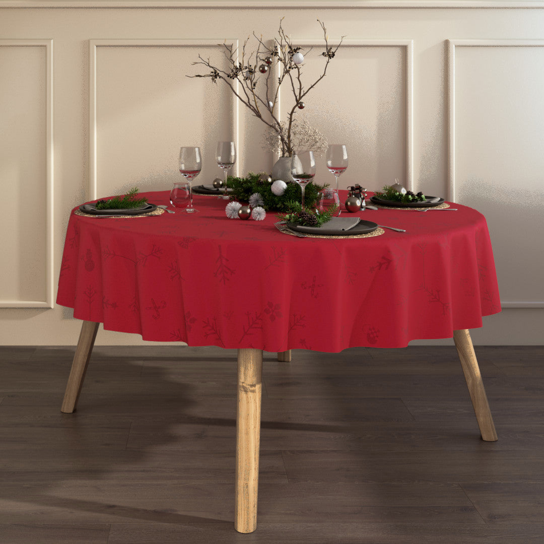 Engholm Noel damaskvævet rund juledug, rød - Ø 200 cm