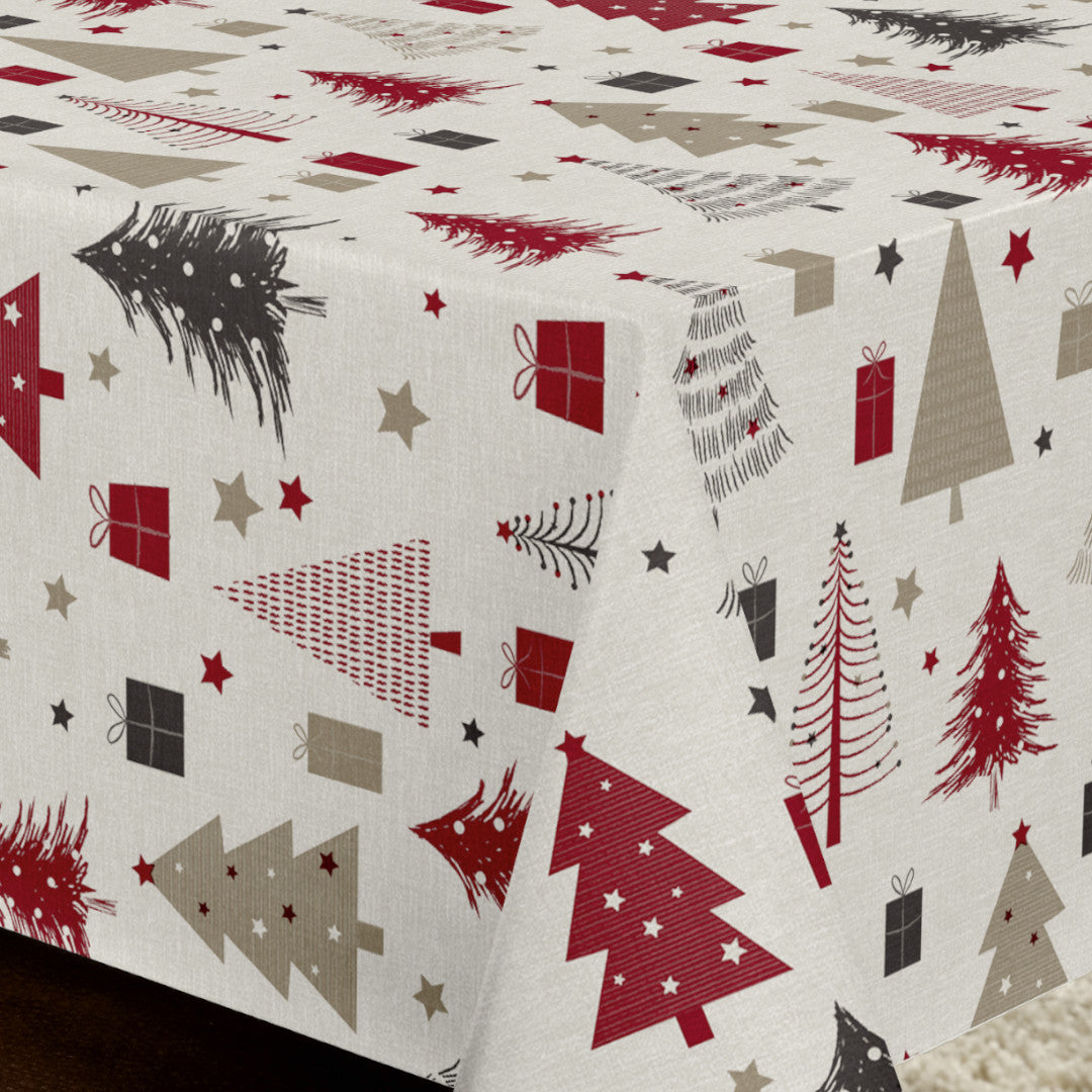 Nordfavn Arbres de Noël – Julevoksdug med juletræer og gaver