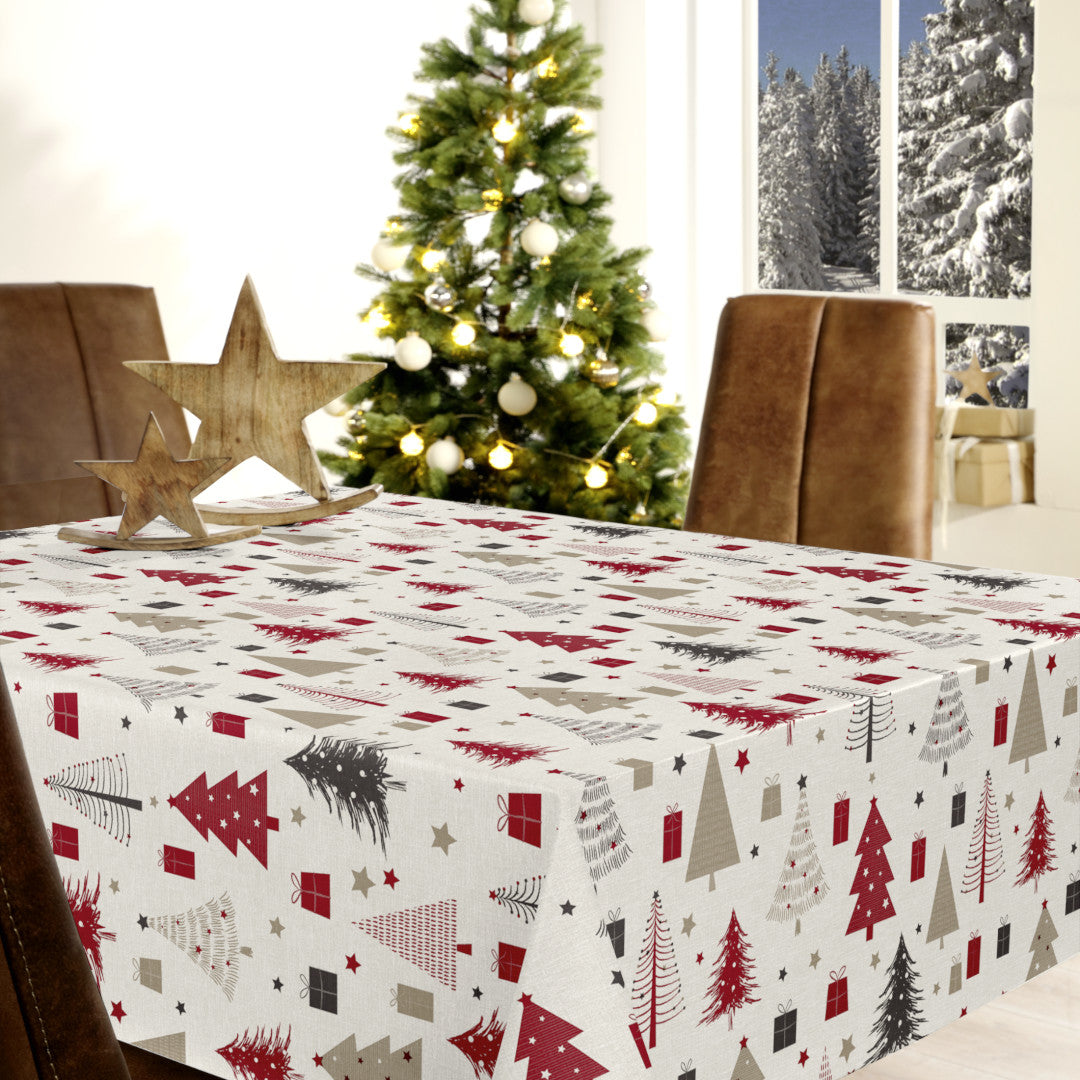 Nordfavn Arbres de Noël – Julevoksdug med juletræer og gaver, miljø