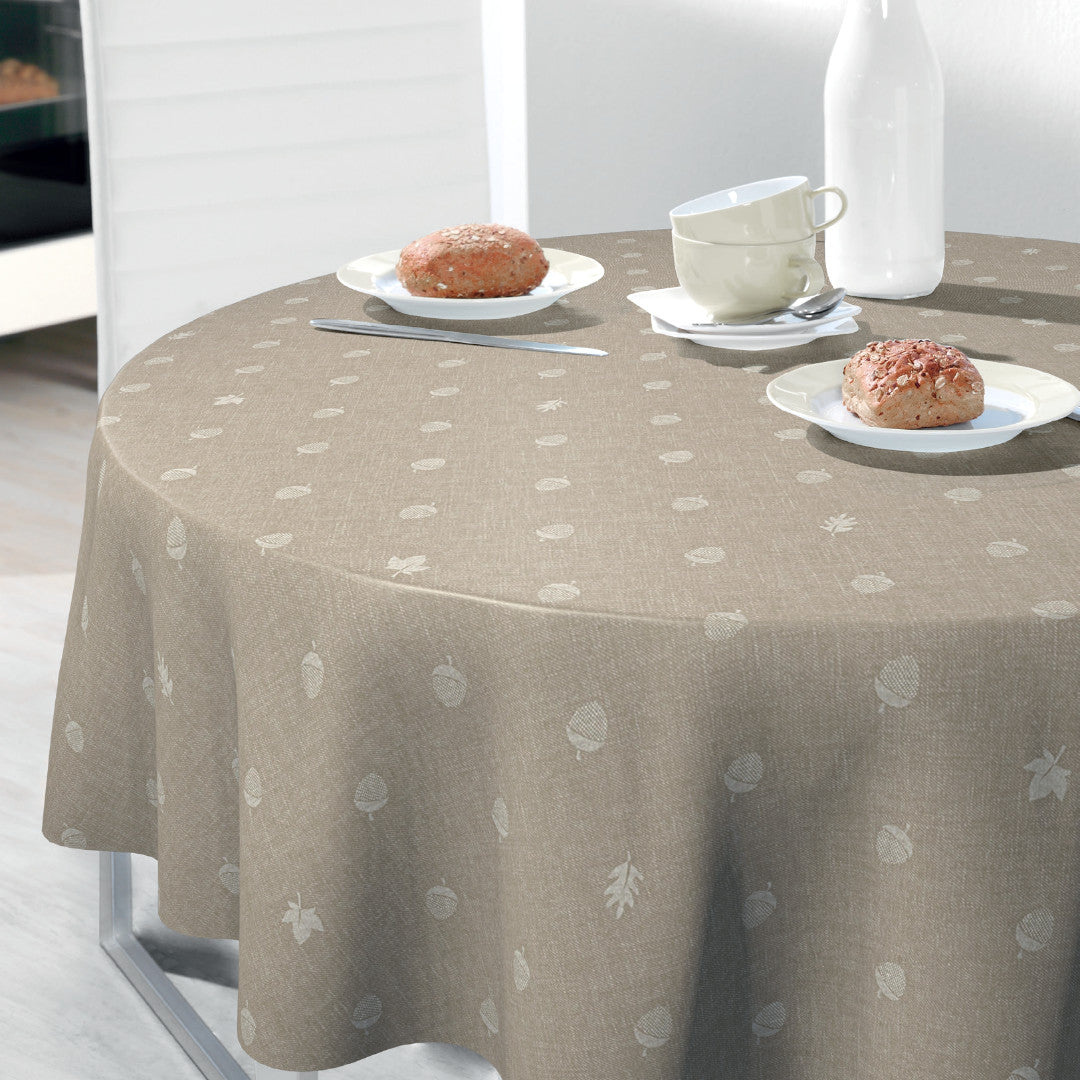 Nordfavn Bolota Beige rund voksdug agern og blade i hørtryk