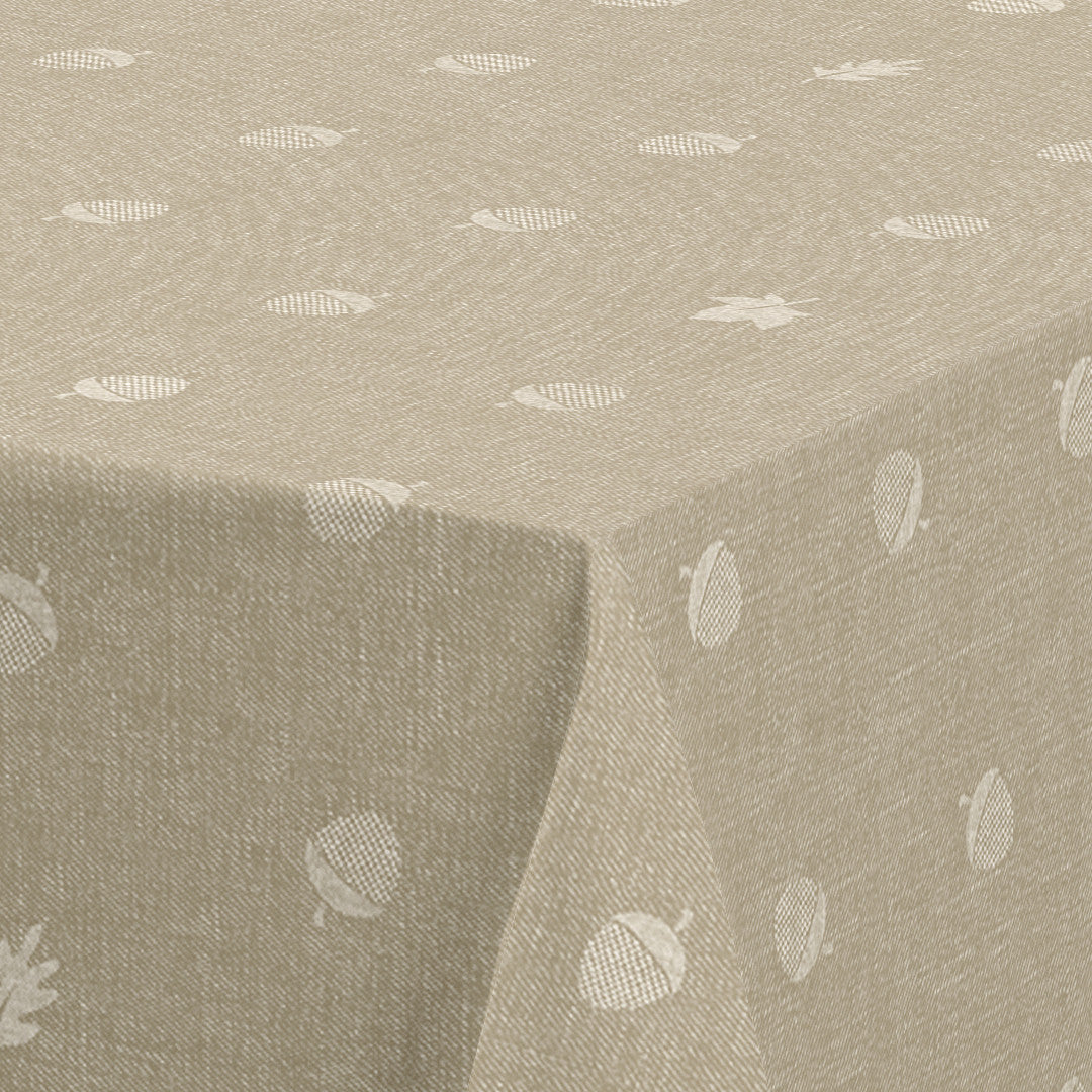 Nordfavn Bolota Beige – Voksdug med agern og blade i hørtryk, hjørne