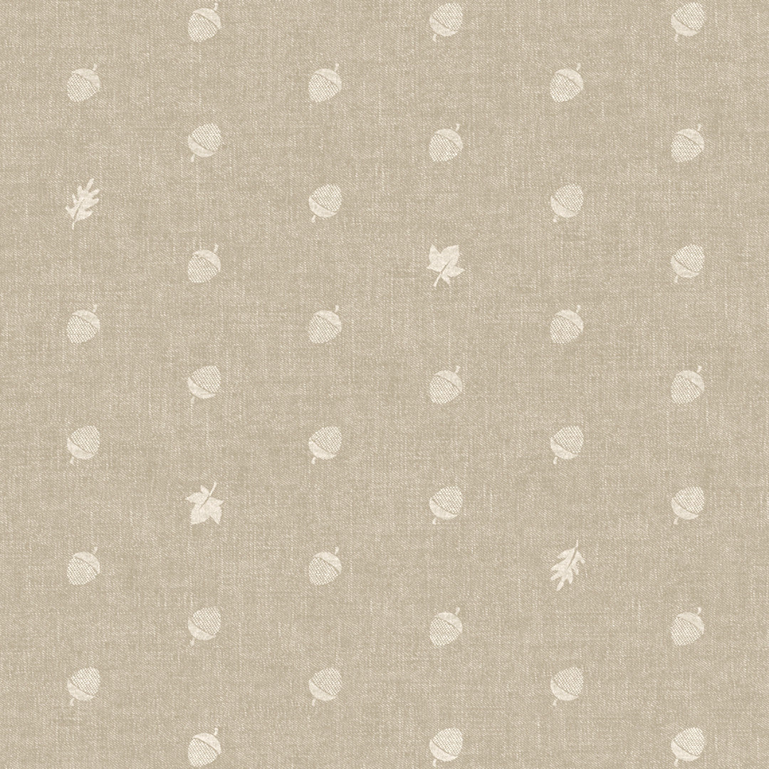 Nordfavn Bolota Beige – Voksdug med agern og blade i hørtryk, miljø, mønster