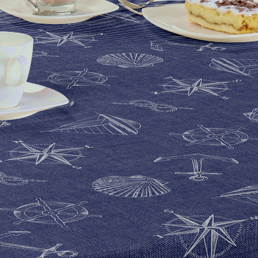 Nordfavn Captain - Blå voksdug med maritime motiver, detaljer