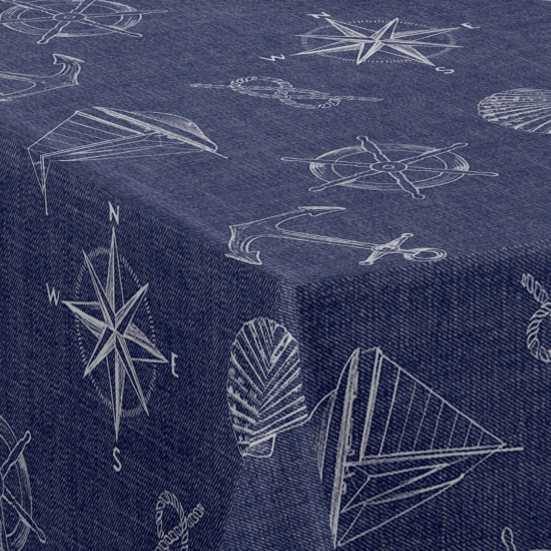 Nordfavn Captain - Blå voksdug med maritime motiver, hjørne