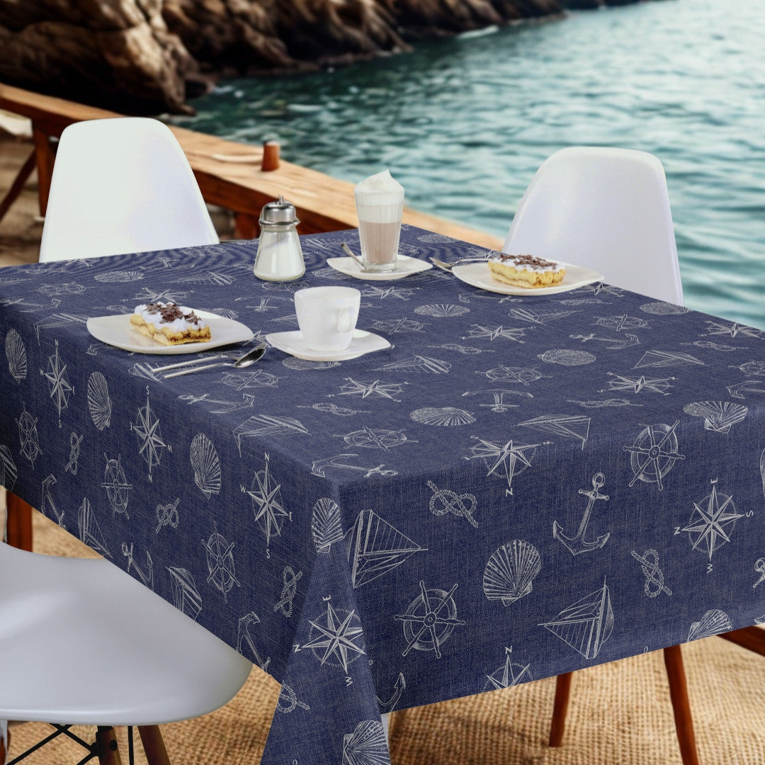 Nordfavn Captain - Blå voksdug med maritime motiver, miljø