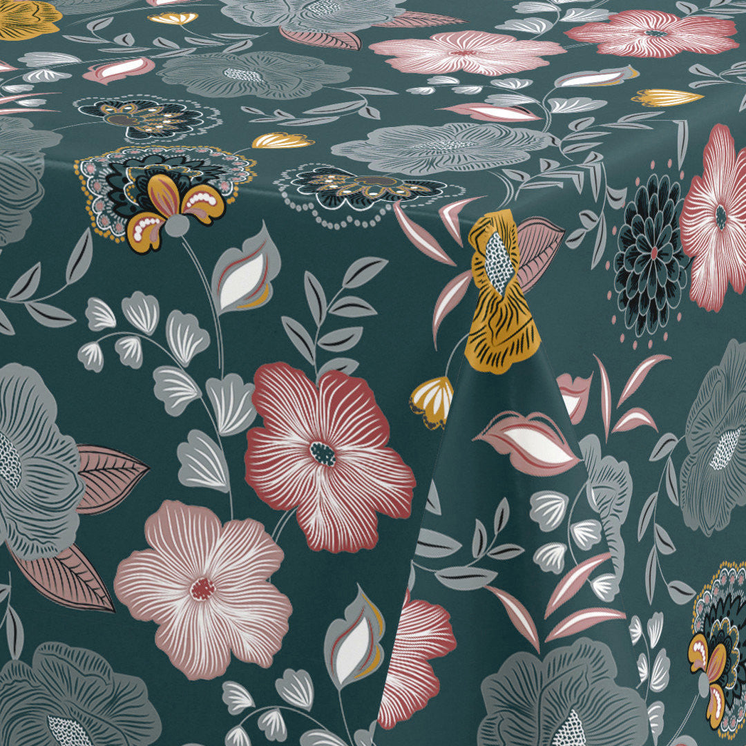 Nordfavn Chouchou Grøn – Voksdug med dekorativt blomsterprint, hjørne