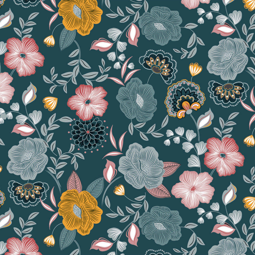 Nordfavn Chouchou Grøn – Voksdug med dekorativt blomsterprint, mønster