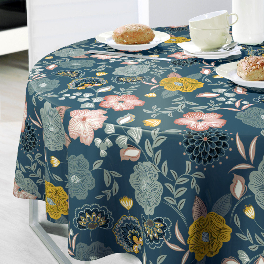 Nordfavn Chouchou Grøn – Voksdug med dekorativt blomsterprint, rund