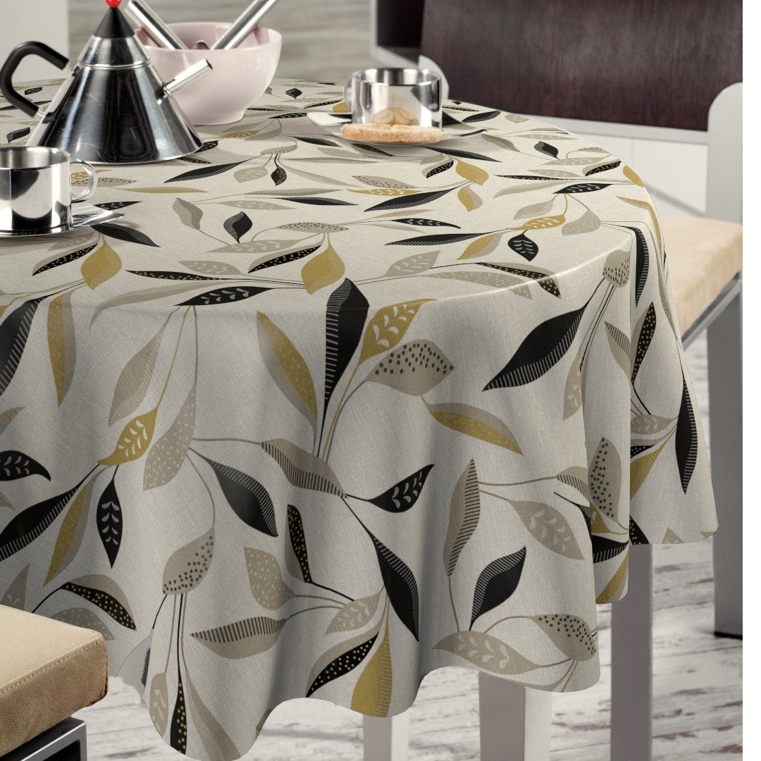 Nordfavn Class Beige - Voksdug med grafisk bladmønster. rund miljø