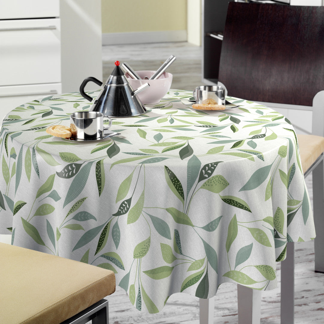 Nordfavn Class Grøn - Voksdug med grafisk bladmønster, rund miljø