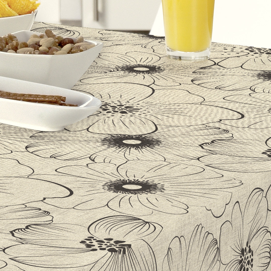 Nordfavn Cologne Beige - Voksdug med stregblomst i hørtryk, detaljer