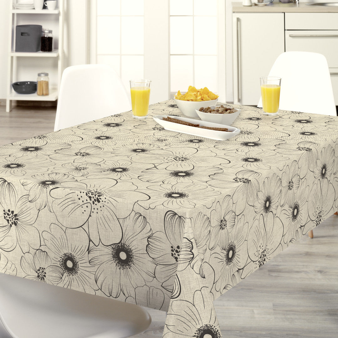 Nordfavn Cologne Beige - Voksdug med stregblomst i hørtryk, miljø