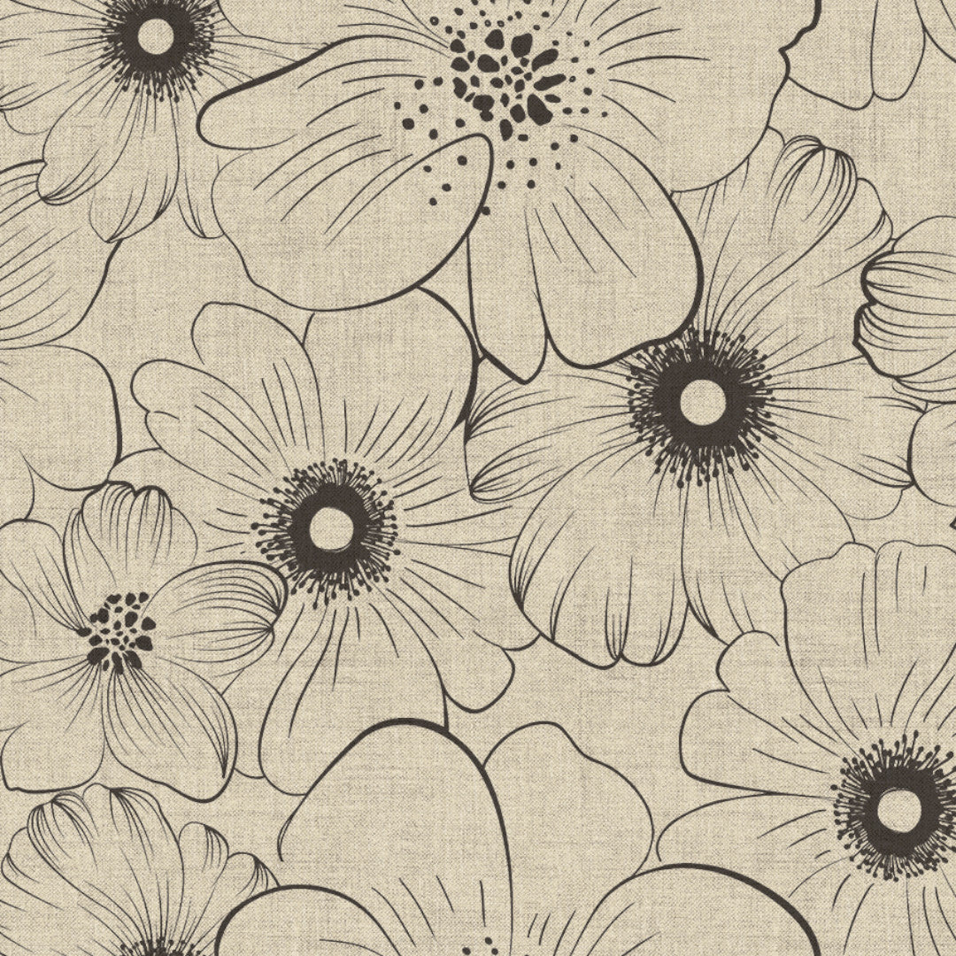 Nordfavn Cologne Beige - Voksdug med stregblomst i hørtryk, mønster