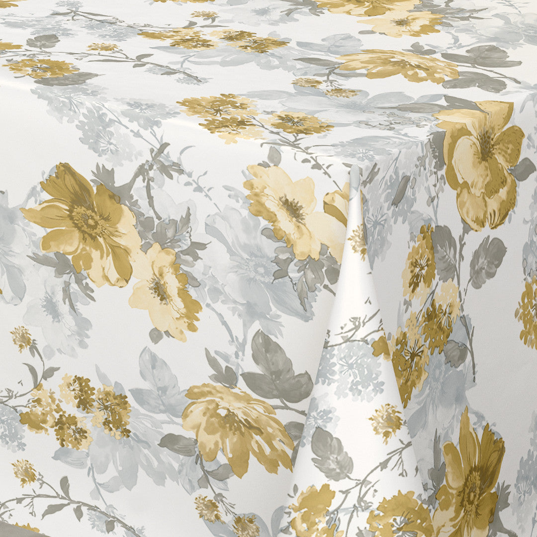 Nordfavn Elisabeth Gul - Voksdug romantisk blomsterprint, hjørne