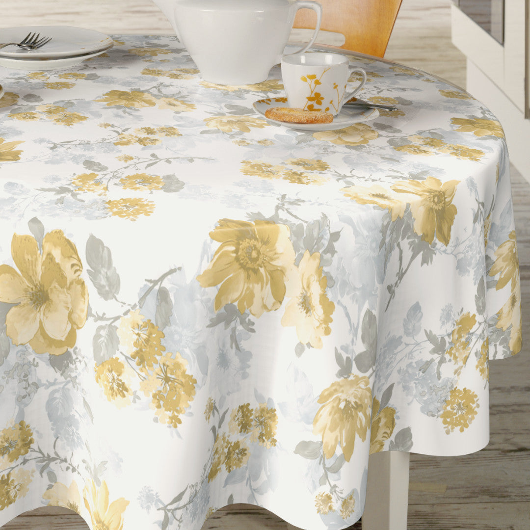 Nordfavn Elisabeth Gul - Voksdug romantisk blomsterprint, rund miljø