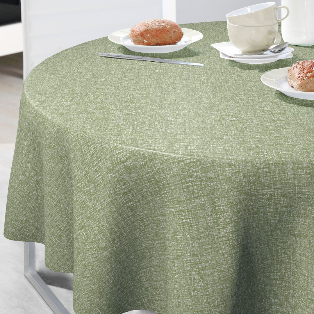 Nordfavn Fine Weave Olive – Præget rund voksdug med diskret tekstiludtryk