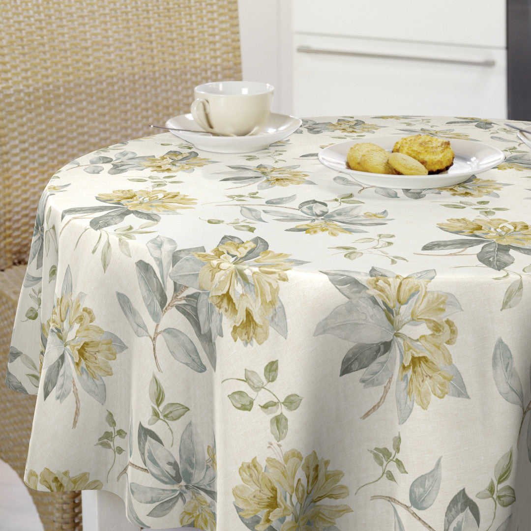 Nordfavn Fruehling Gul - Voksdug med elegant blomsterprint, rund