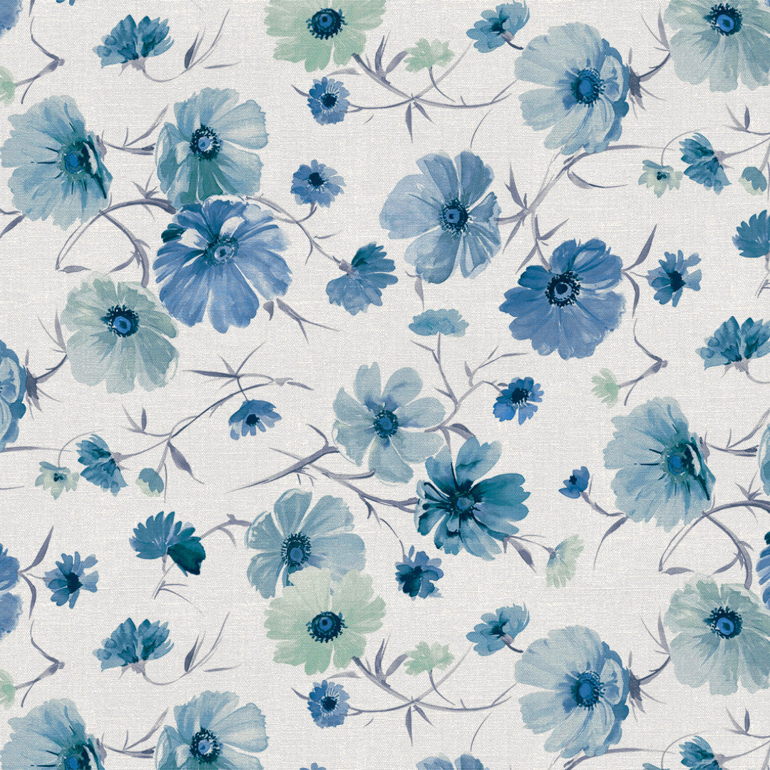 Nordfavn Gerbera Blå – Voksdug med blomsterprint i blå nuancer, mønster