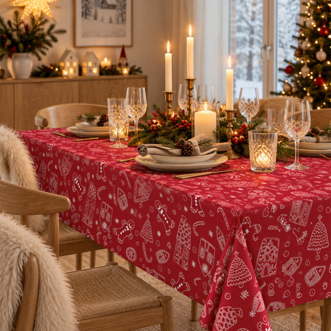 Nordfavn Ginger Cookies Rød – Julevoksdug med peberkagemotiver, miljø