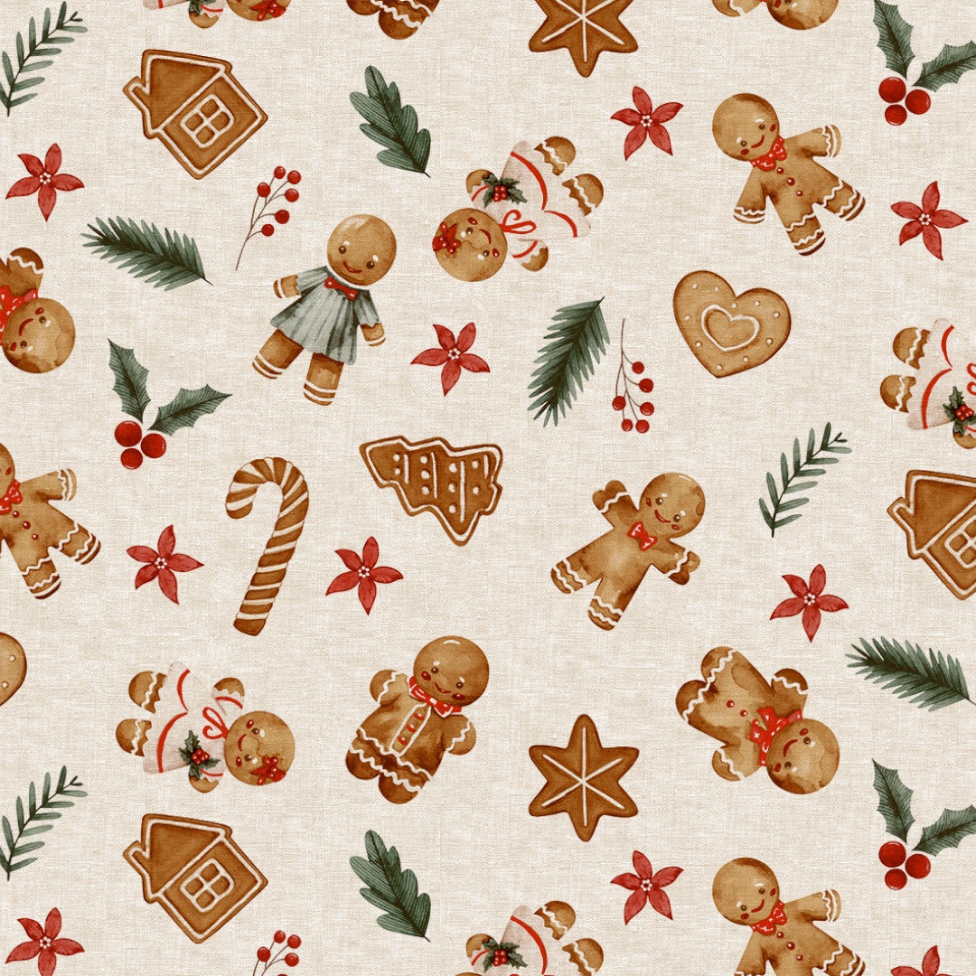 Nordfavn Gingerbread Lys hørlook – Julevoksdug med honningkager, mønster