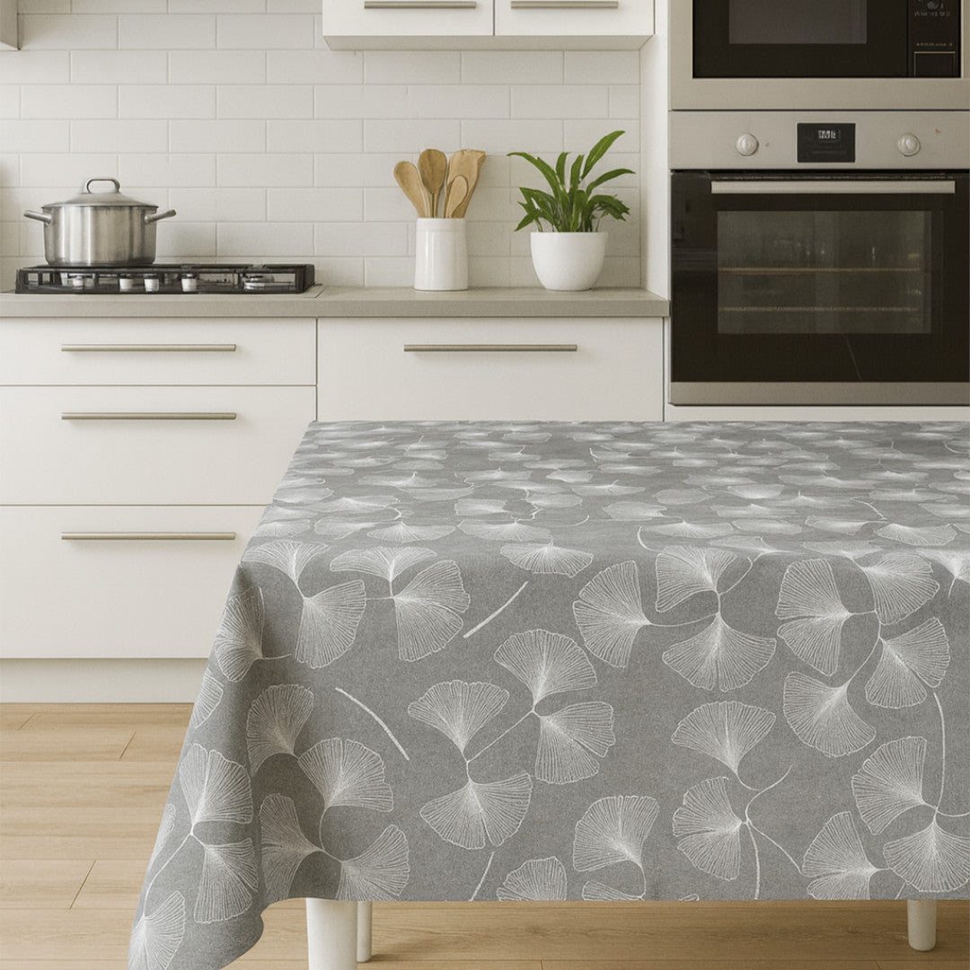 Nordfavn Ginko Grå – Akryldug med stiliserede blade, miljø