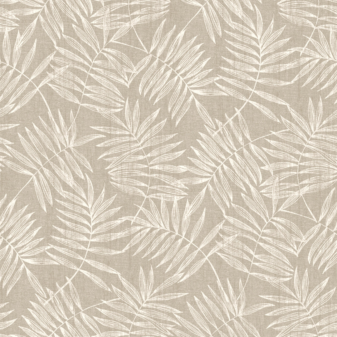 Nordfavn Hojas Beige – Voksdug med lyst bladmønster i hørtryk