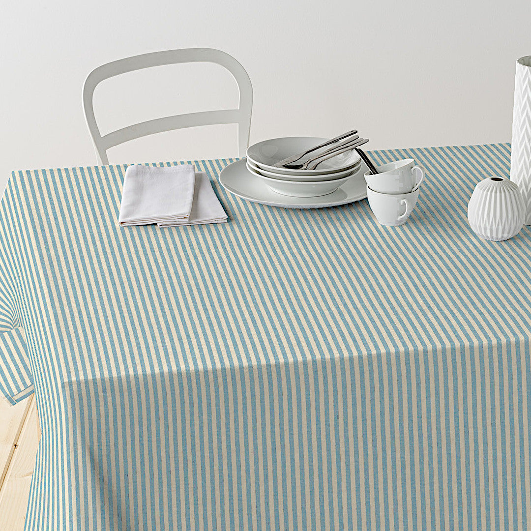 Nordfavn Ibiza Støvet Blå - Akryldug i hørlook med striber på tværs, bord