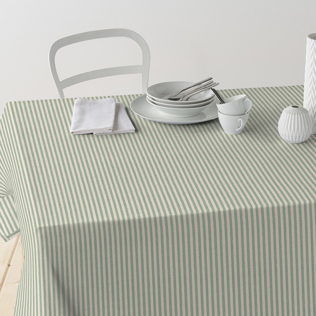 Nordfavn Ibiza Støvet Grøn - Akryldug i hørlook med striber på tværs, bord