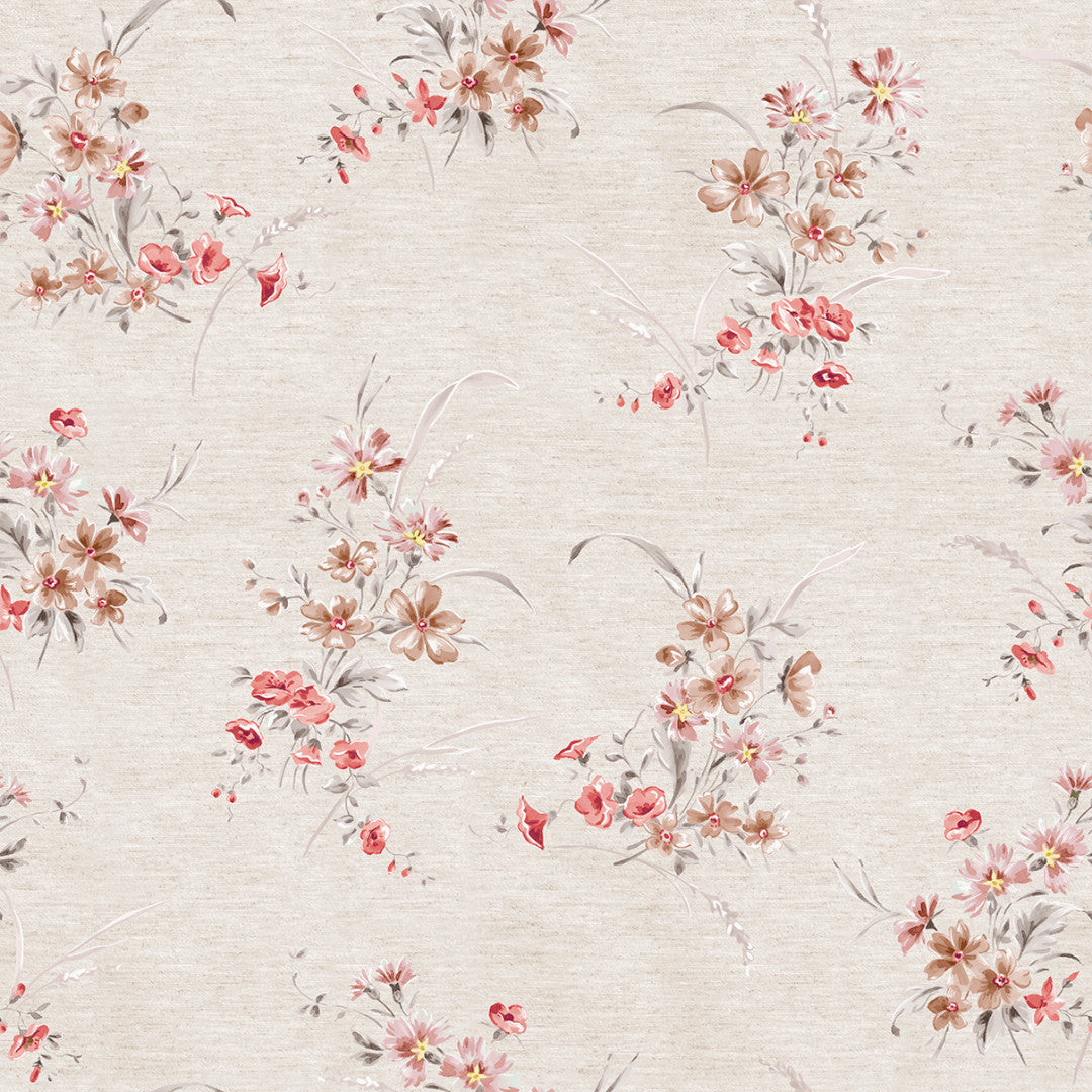 Nordfavn Kassia – Akryldug med blomster på lys naturfarvet bund