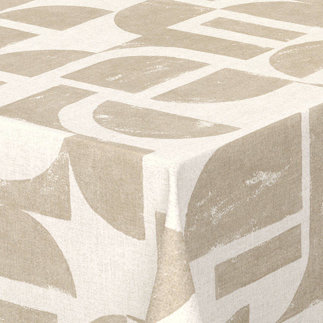 Nordfavn Manu Beige – Voksdug med grafisk mønster i hørtryk, hjørne