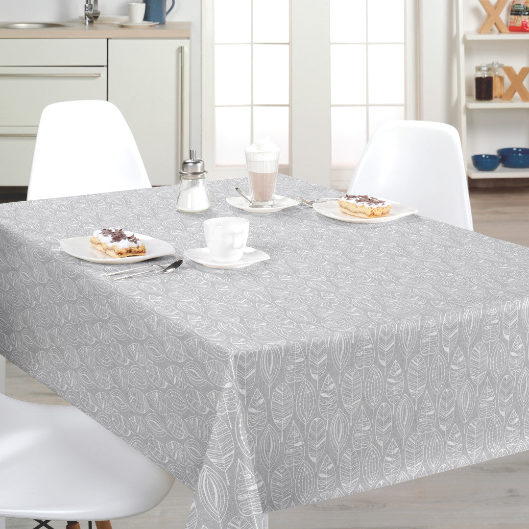Nordfavn Nordic Leaf Grey – Voksdug med stiliseret bladmønster, miljø