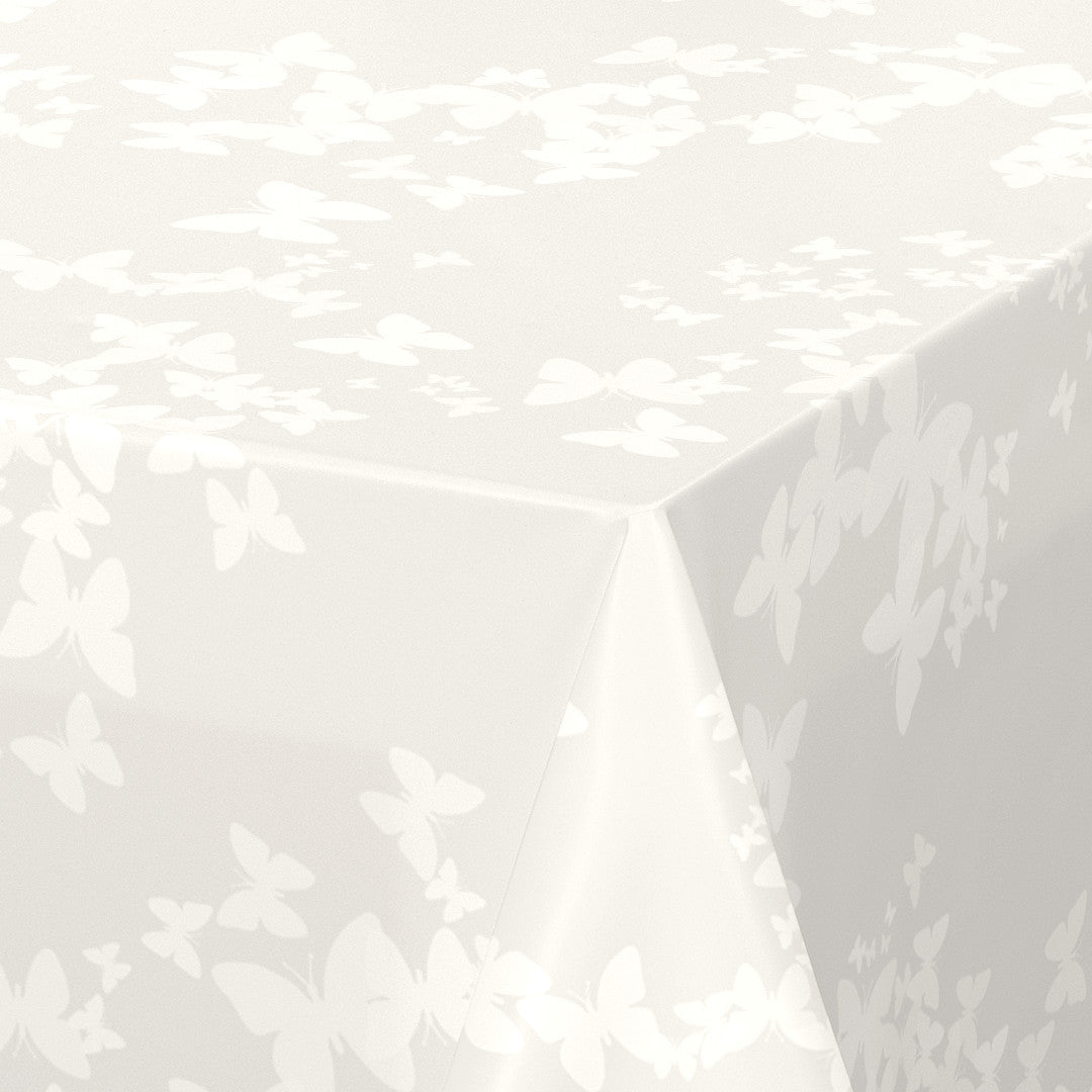 Nordfavn Papillons Perlemorshvid – Voksdug med hvide sommerfugle, hjørne