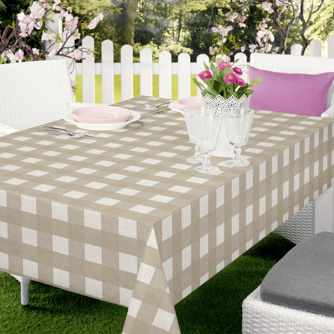 Nordfavn Royal Beige – Voksdug i beige med tern, have