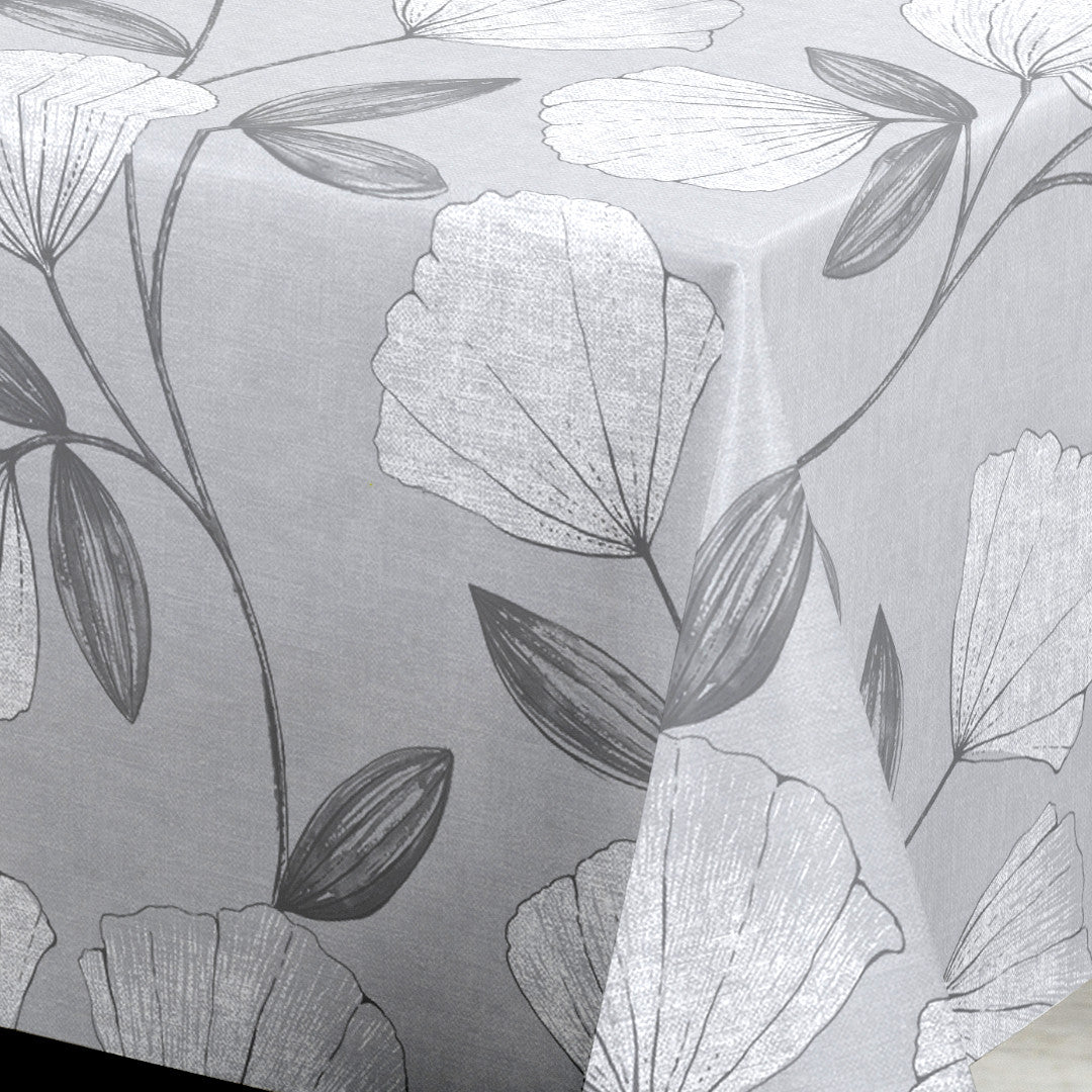 Nordfavn Shell Grå Sølv – Voksdug med elegant bladmønster, hjørne