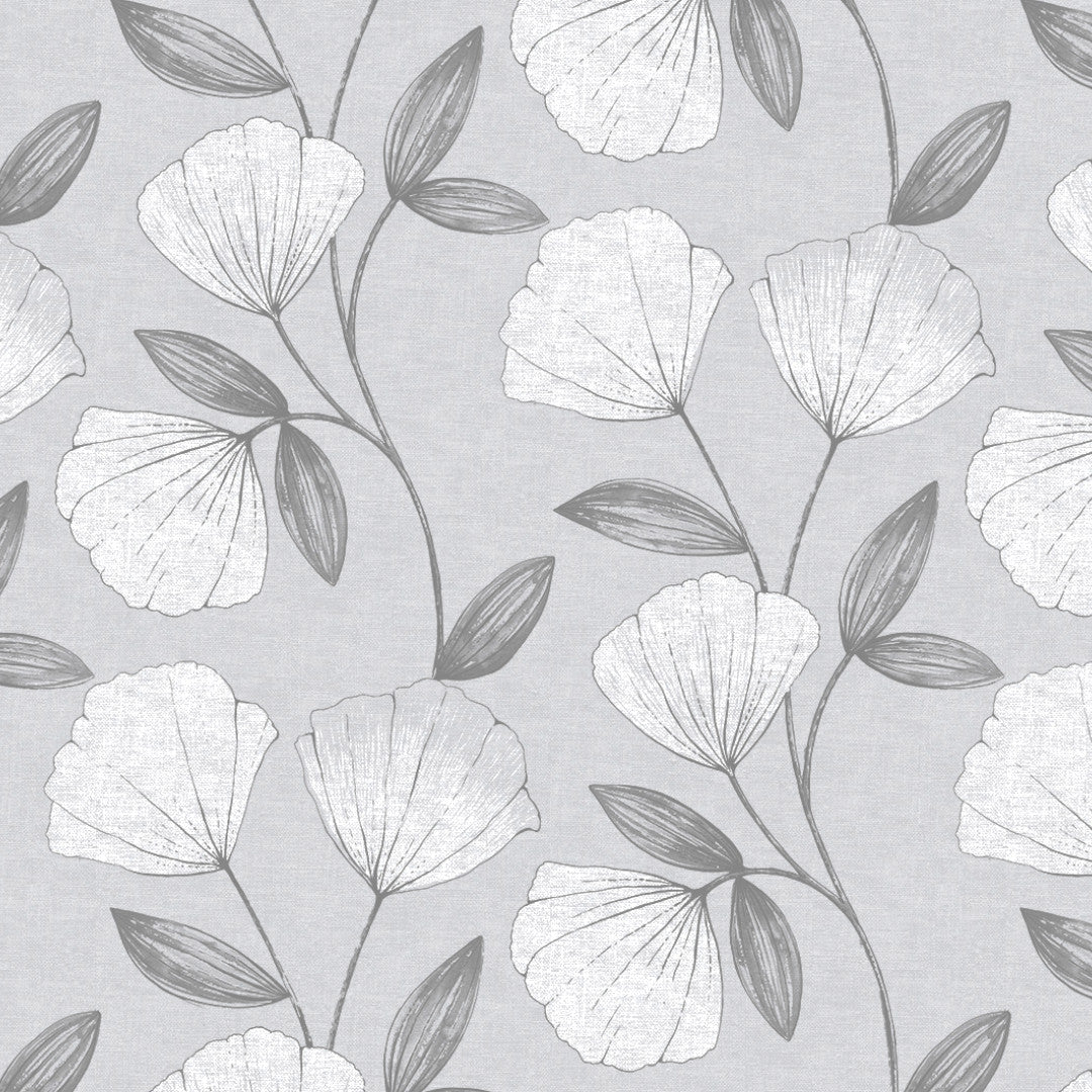 Nordfavn Shell Grå Sølv – Voksdug med elegant bladmønster, mønster