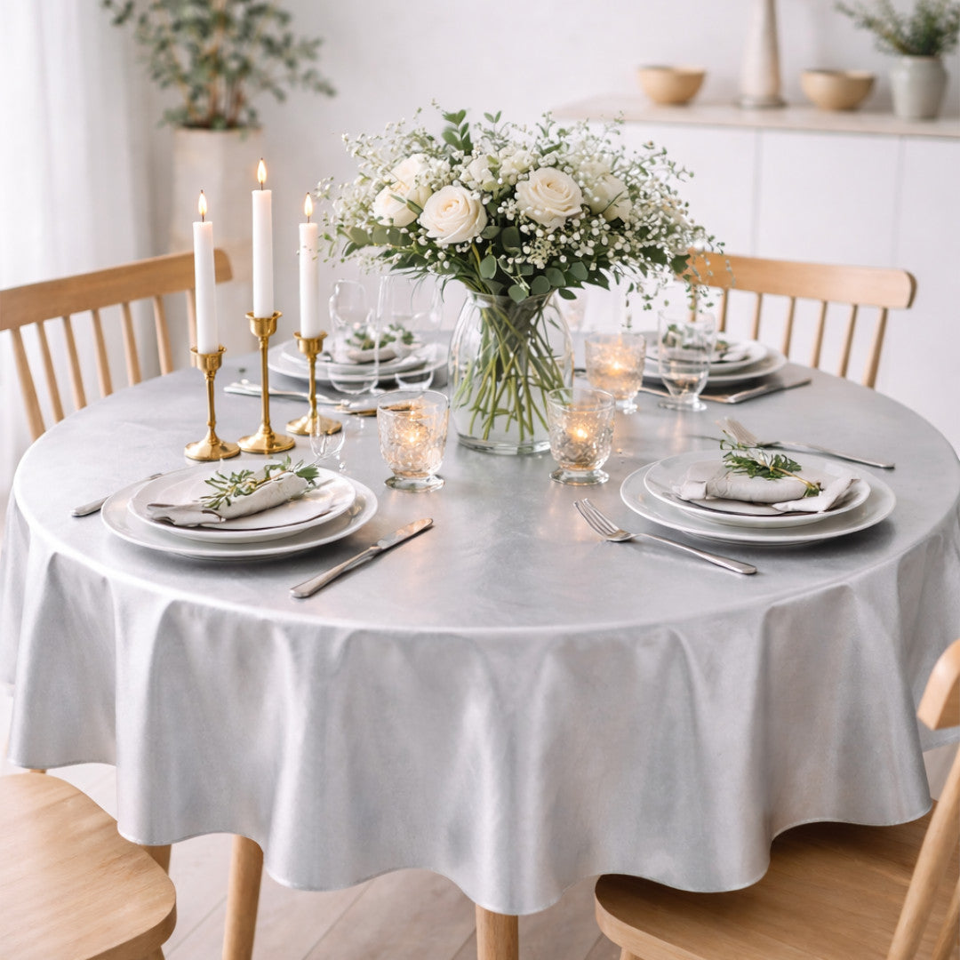 Nordfavn Uni Sølv – Glat voksdug i elegant sølvfarve, rund